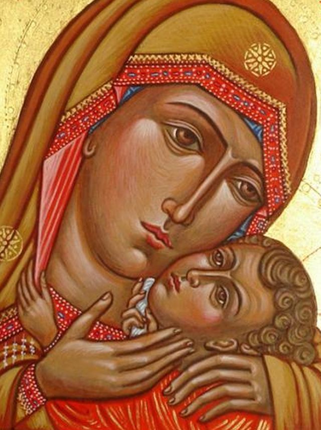 Icon Madonna with Child, Icon Eleusa, Virgin of Tenderness, hand-painted icon